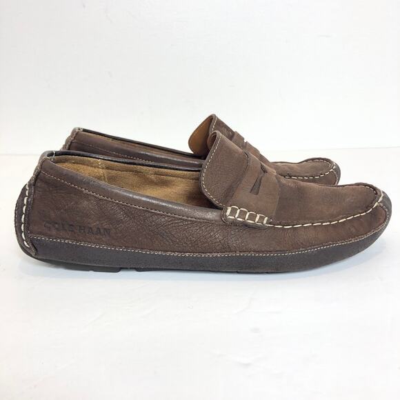 COLE HAAN - Men's Brown Leather Wyatt Penny Drivers Bracken Loafers - 9M - Picture 2 of 7